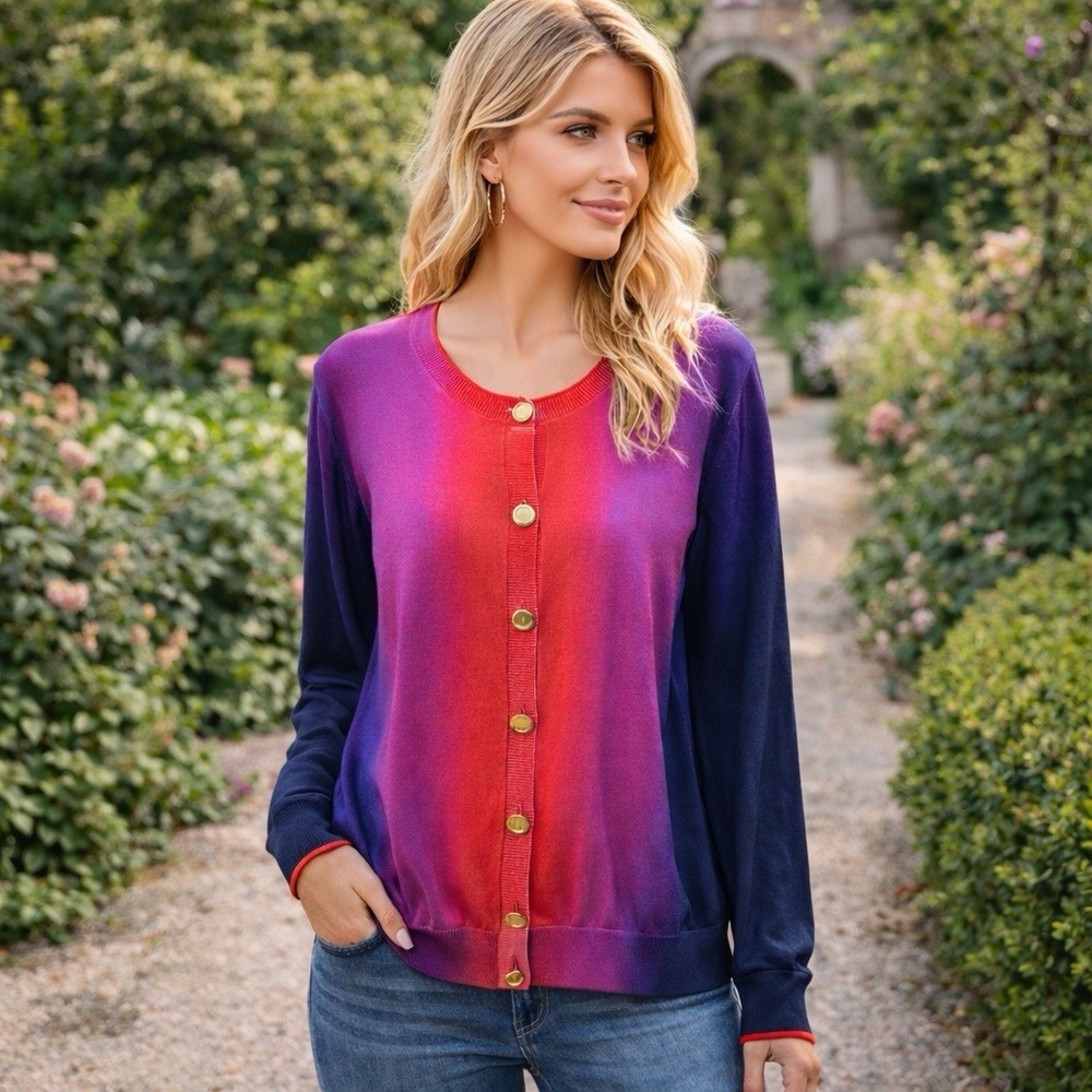 Escada Sport Gradient Knit Cardigan Colorful Ombre Artsy Career Chic Lโ